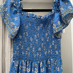 Blue floral off-shoulder maxi dress